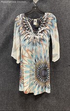 S-Twelve Women's Multicolor Geometric Sunburst Dress Rhinestone Chiffon NWT Sz S