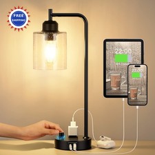 Nightstand Lamps with USB C Charging Port Fully Dimmable Black Ports Industrial