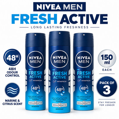 NIVEA MEN Fresh Active Deo 150ml x 3 | 48H Odour Control | Marine & Citrus Scent