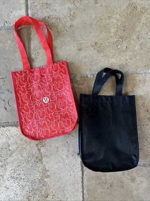Lululemon Reusable Shopping Bag Black And Red Lot Small Tote New Design 