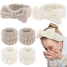 WHAVEL 6PCS Spa Headband and Wristbands Set, Face Wash Headband Wrist Bands for