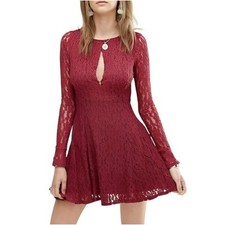 FREE PEOPLE $128 Burgundy Teen Witch Lace Mini Fit & Flare Dress Small