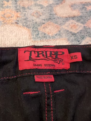 Y2K De Colección Tripp NYC Cadenas Sueltas Calavera Rave Gótico Punk Rojo Negro Pierna Ancha XS Cremallera - Imagen 3 de 4