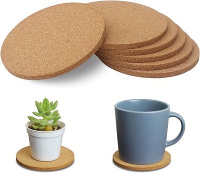 6Pcs Cork Coasters 3.9 inch Cork Coaster Desk Coaster Set Cup & Plant