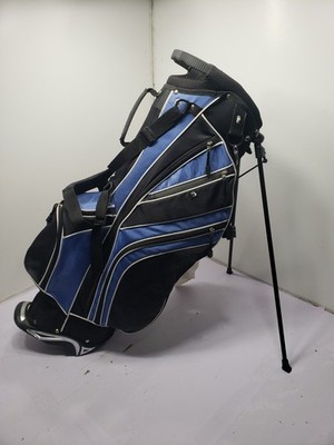 Golf Stand Carry Bag Black Blue Dual Strap Multi Pocket w/ Legs Lightweight