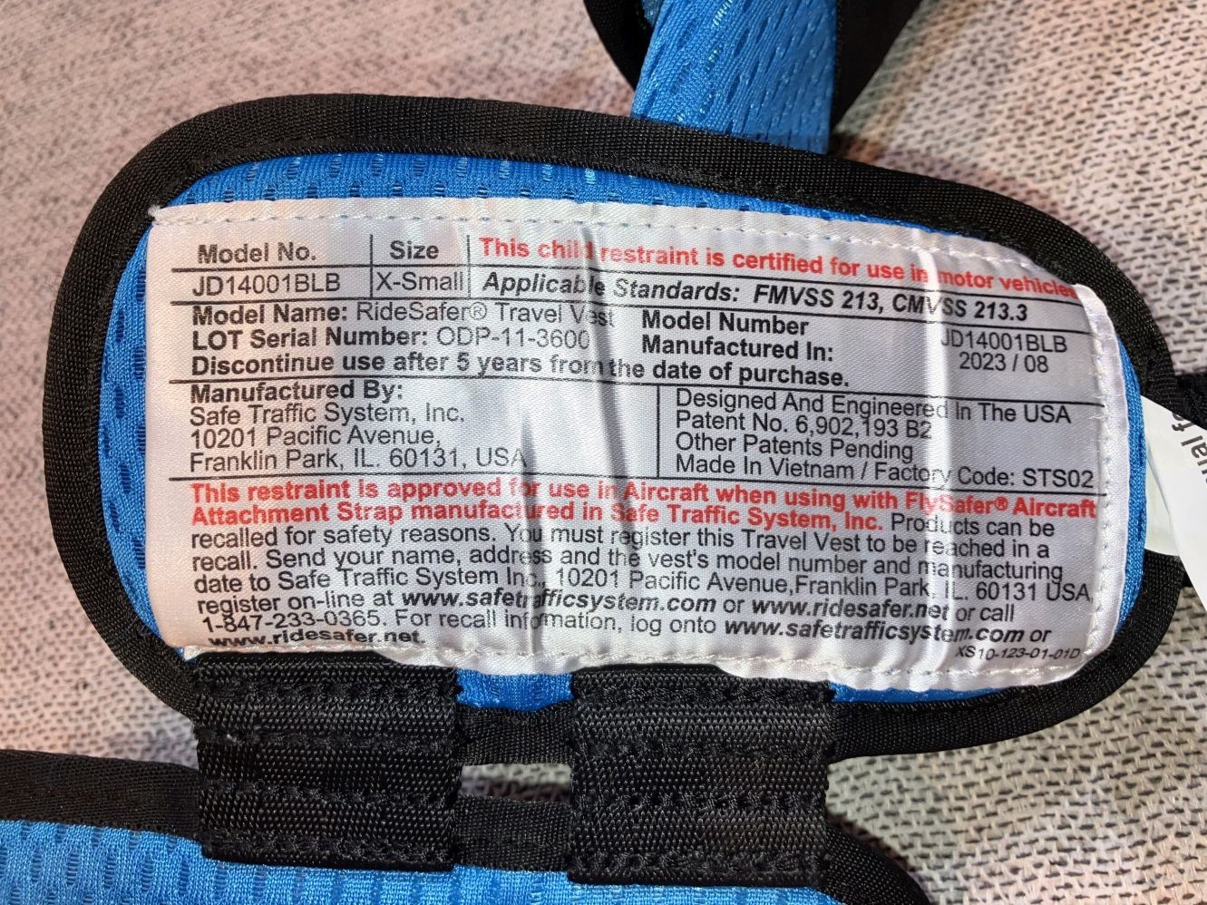 RideSafer - (XS) Blue, Lightweight, Compact, Portable Car Seat, 2+ JD14101BLB