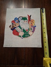 Sporty Santa 149 Hand Painted Needlepoint Canvas 8 x 9" Signed