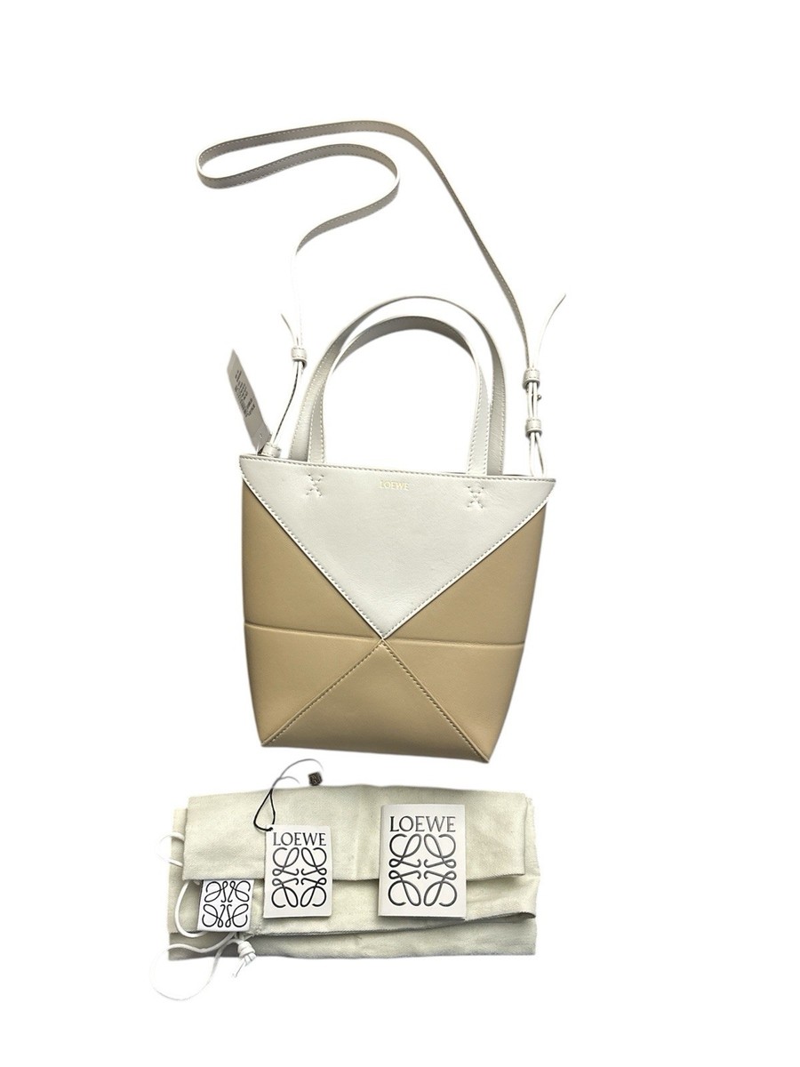 Loewe Bi-color Mini Puzzle Fold Tote Bag Soft White Paper Craft