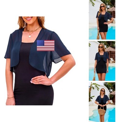 Bluetime Ruffle Short Sleeve Womens Chiffon Cardigan Summer Fashion Elegant