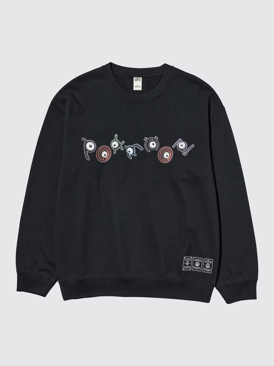 UNIQLO x Pokemon Card Sweatshirt Cotton Unown Rare Black Sweats