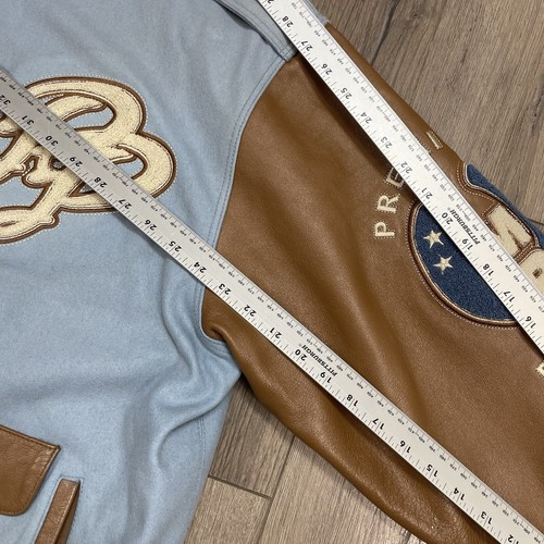 Pelle Pelle Marc Buchanan Leather Sleeve Jacket Varsity Coat Size 3XL Baby Blue - Picture 17 of 17