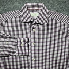 Eton Button Up Dress Shirt Men's 39 15.5 Purple Gingham Plaid Check Slim