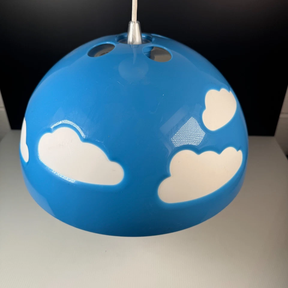 Vintage Ikea Skojig Cloud Pendant Ceiling Light Lamp Shade Blue & White 36cm - Image 2 of 4