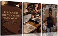 Black Girl Canvas Wall Art Black Woman Record Wall Decor Paintings Artwork Fa...