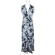 Vince Camuto Dress Women Extra Small Black Blue Floral All Over Print Maxi Long