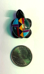 Drilled Onyx Turtle with Semi-Precious Stone Inlays - 20X30mm