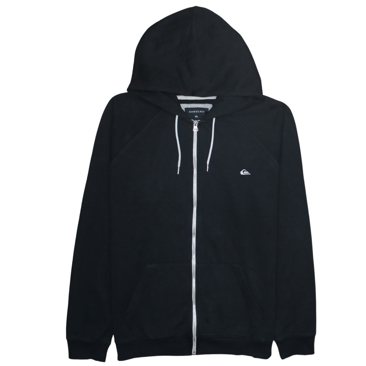 Quiksilver Mens Hoodie Black Hooded Fleece Full Zip Embroidered Logo Pockets XL
