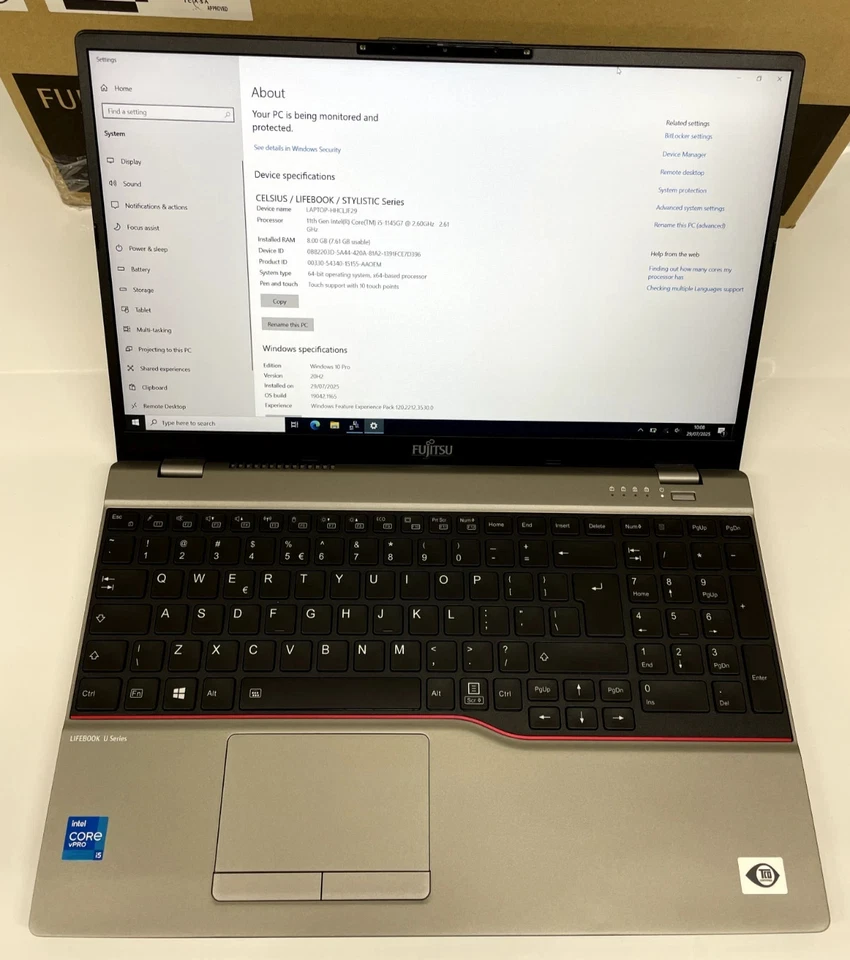Fujitsu U7511 15.6" Touchscreen i5-1145G7 8GB RAM 256GB SSD New & Dead Battery