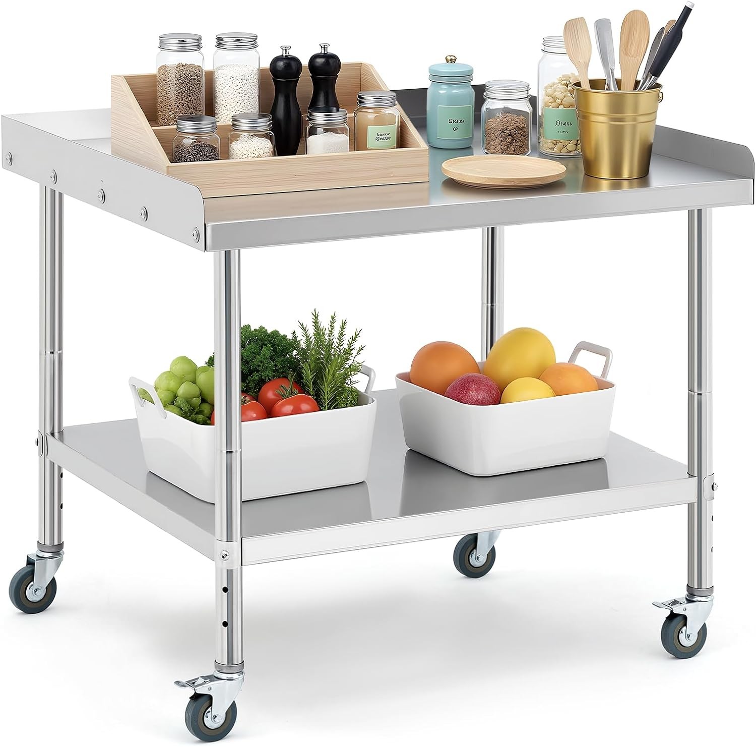 Stainless Steel Work Table 36x24" Commercial Food Prep Table Restaurant w/ wheel