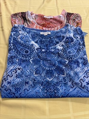 Clover + Pine Tunic Blouse Womens XXL Multicolor Paisley Short Sleeve Set Of 2