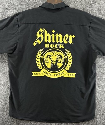 Shiner Bock Beer Uniform Shirt Mens XL Black Short Sleeve Big Logo Back Red Kap