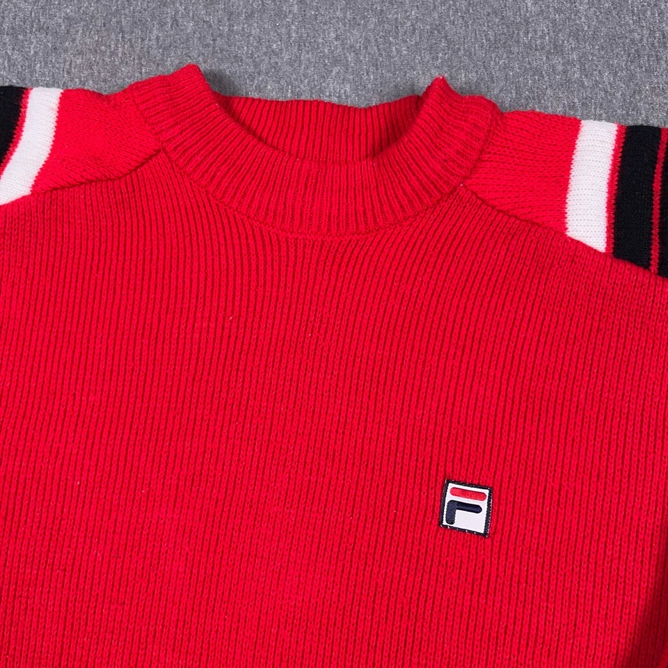 VTG FILA Sweater Mens 42 Wool Red Striped Ski Retro Made in Italy 70s 80s - Image 3 of 4