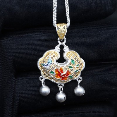 Reines 999 Feinsilber Anhänger Baby Glück Lotus Schutz Talisman Schloss Pendant