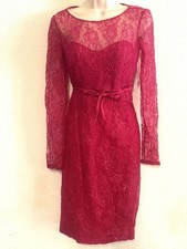 Carolina Herrera Red Pink Lace Long Sleeve Sheath Cocktail Dress Size S #423 NWT