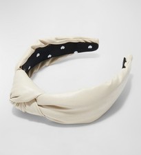 Lele Sadoughi Faux Leather Knotted Headband Cream Beige NWT