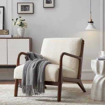 SILKIR Mid-Century Chair Cushions Solid Wood Frame Lounge for Office WHITE