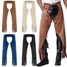 Mens Faux Leather Motorcycle Riders Chaps Vintage Western Cowboy Biker Pants