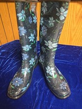 HISEA Women's Rubber Rain Boots Mid-Calf Waterproof Glossy Printed Garden Boots