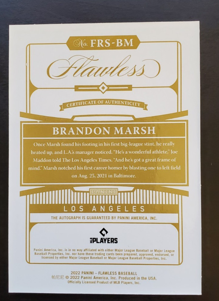 2022 Panini Flawless Brandon Marsh Rookie Signatures Auto 18/25 #FRS-BM Angels view 3
