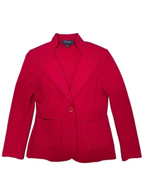 St. John Knit Red One Button Jacket Blazer Size 4 Made in the USA