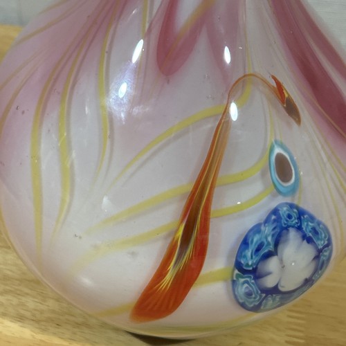 Murano Millefiori Style Art Hand Blown Glass Vase Pink Swirl 10" Tall 8 Lbs - Picture 6 of 12
