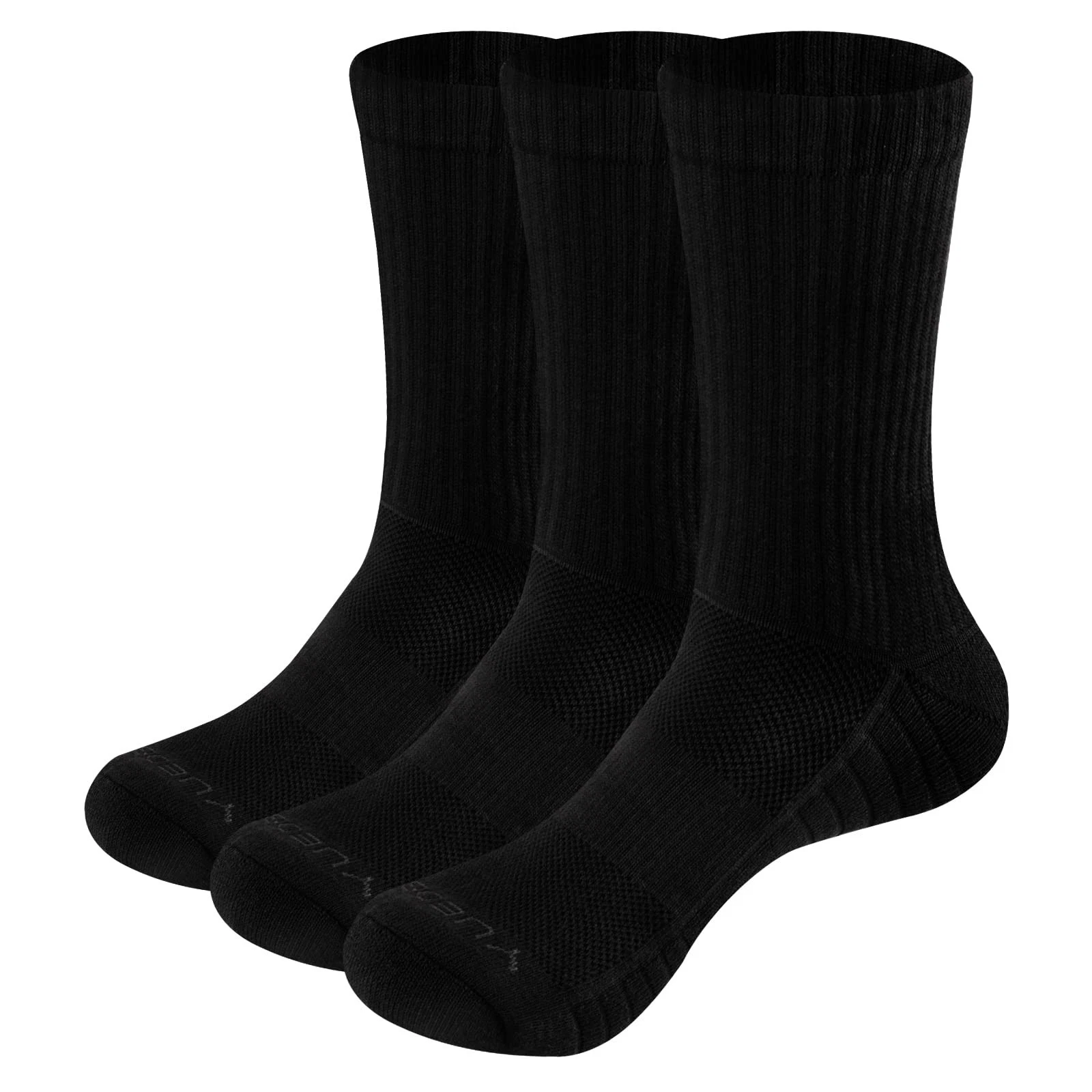YUEDGE 3 Pairs Women's Wicking Cushion Anti Blister Crew Socks 4-7, black
