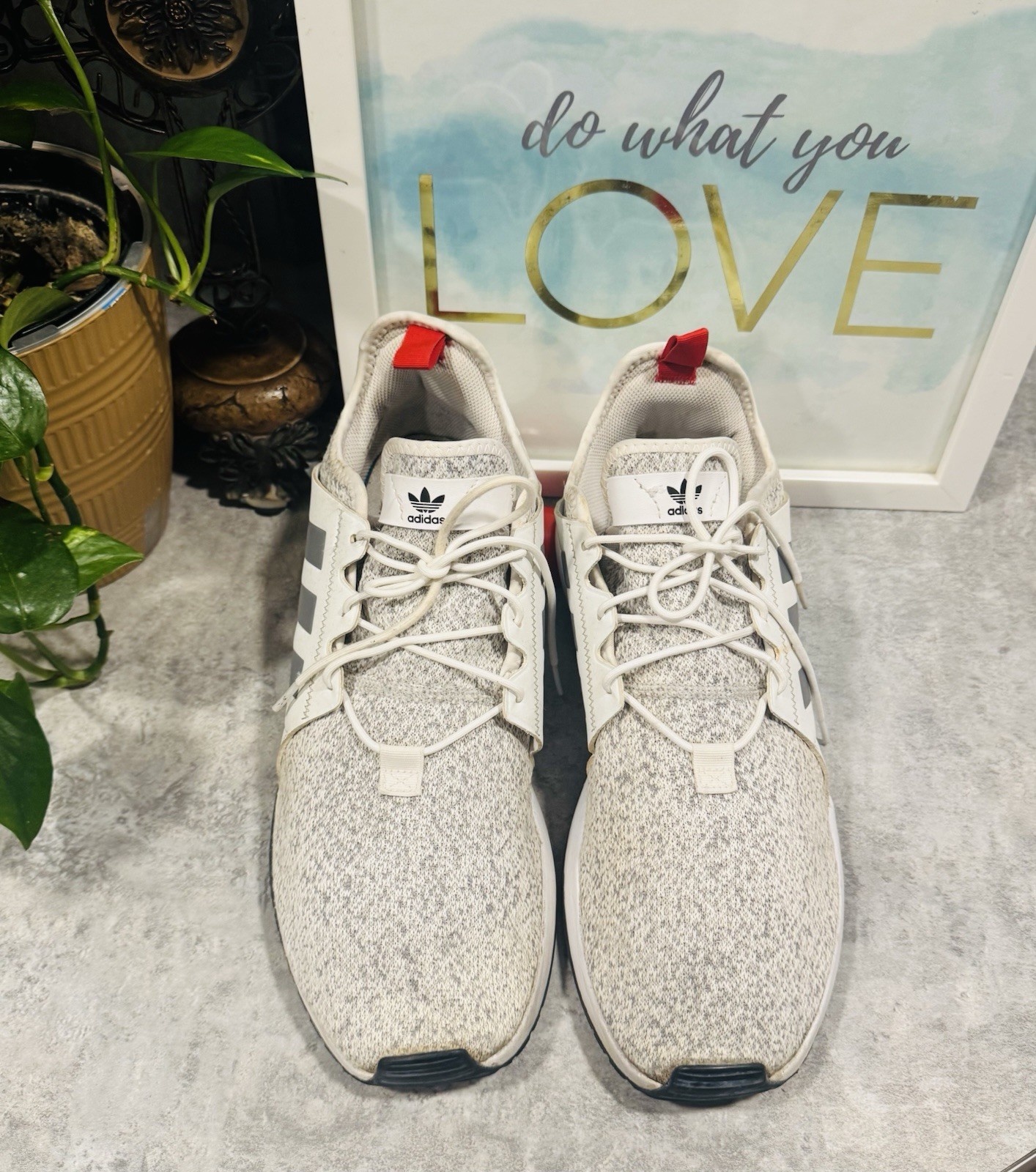 SAOLA Scarpe da corsa Adidas con tomaia in maglia grigio bianco da uomo taglia 13 LYM