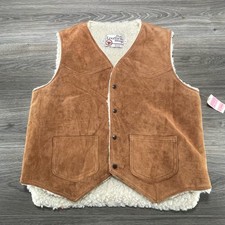 Vintage Sears The Leather Shop Suede Vest Mens Medium Brown Sherpa Lined 80s