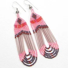 NATIVE STYLE PINK BROWN PURPLE SEED BEADED EARRINGS JEWELRY E16/12