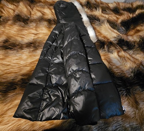 NWT Laundry By Design Shelli Segal M Faux Fur Trimmed Hood Black Puffer Coat - Picture 6 of 10