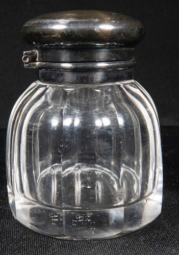 Crystal Ink Well with Sterling Silver Hinged Top 2 1/2" Tall - Picture 2 of 7