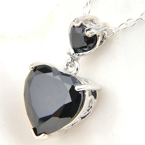 Heart Shaped Woman Jewelry Natural Black Onyx Gemstone Silver Pendants Necklaces - Picture 6 of 6