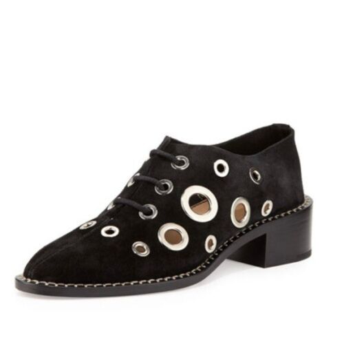 Proenza Schouler Grommet Lace Up Suede Oxford Shoe Black 36 EUC Retail $895