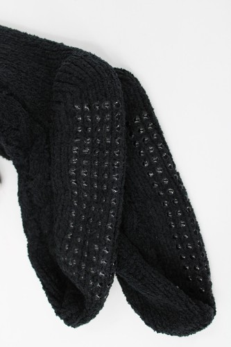 Joe Boxer Knit Bootie Slippers Womens SZ 4-10 Black Chunk Knit Pom Poms Non-Slip - Picture 4 of 8