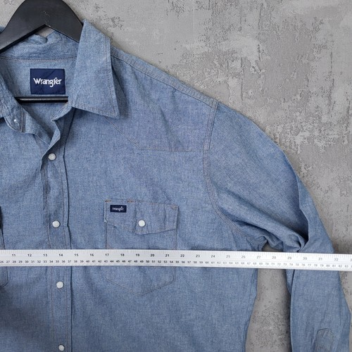Wrangler Western Pearl Snap Shirt Men's 2XT Blue Denim Collared Long Sleeve - Picture 11 of 11