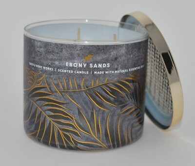 NEW BATH & BODY WORKS EBONY SANDS SCENTED CANDLE 3 WICK 14.5 OZ LARGE LIDDED