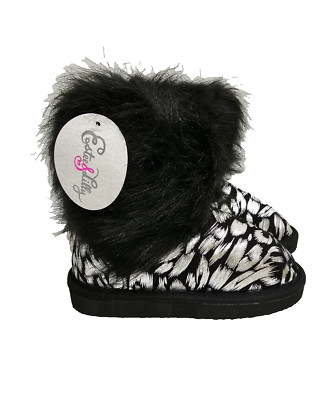 Estee & Lilly Faux Feather Little Girl Boots Black White Zebra Desing Size Large