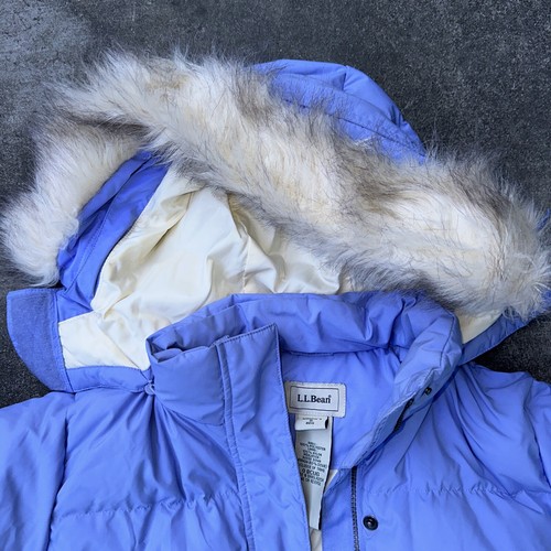 Vintage LL Bean Down Puffer Coat Women Small REG Lavender Full Zip 3/4 Length - Picture 2 of 10