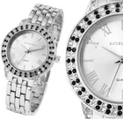Ladies Watch Wristwatch Silver/Black Crystal Trim Metal Strap Excellanc 180/037