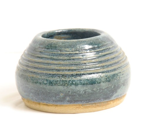 Art Pottery Hand Crafted Ribbed Blue Grey Bowl Marked B Internal Base 3 Inch - Picture 4 of 6